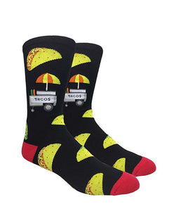 Men's Novelty Crew Socks - Taco Stand -  Black / Red